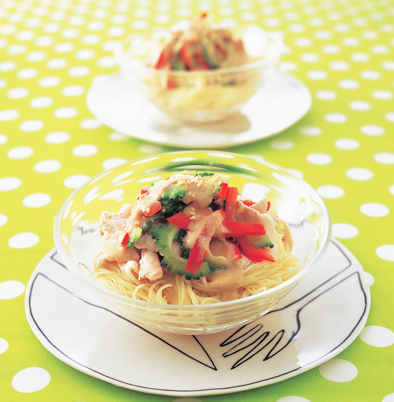 ゴーヤーと豚しゃぶの冷製パスタ